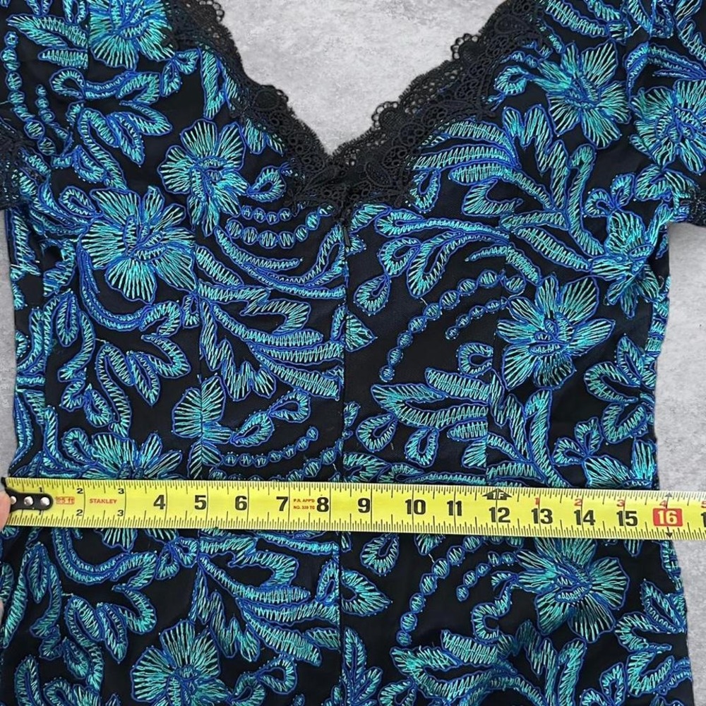 NWT JS Collections Floral Embroidered Lace Cocktail Midi Dress Teal Blue Black - Picture 5 of 8